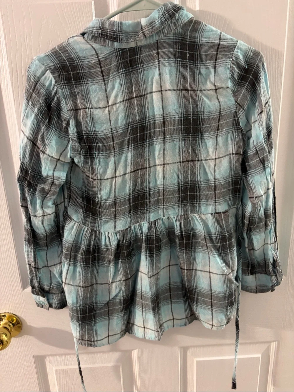 Justice Teal and Black Plaid Button-Up Top